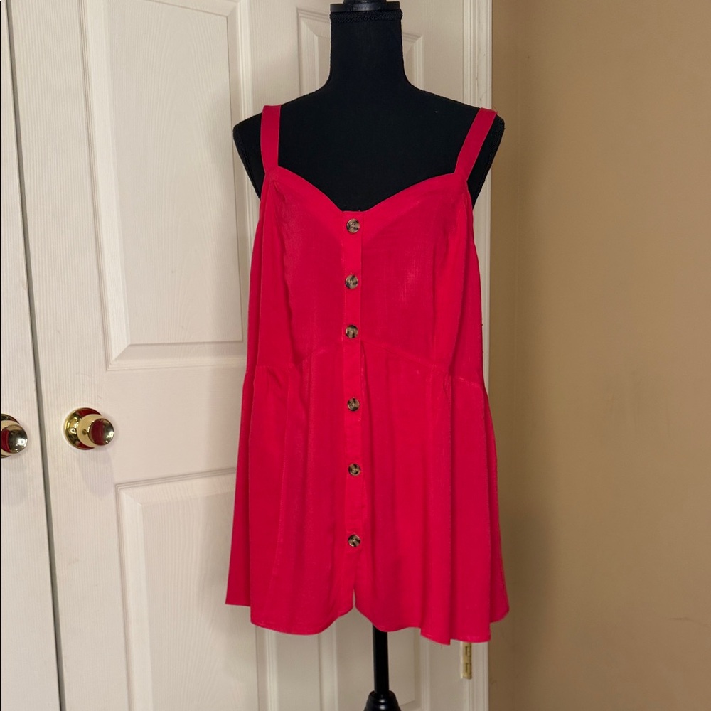 Red Button-Down Tank Top